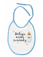 Baby Nellys Nepremokavý podbradník Miluju noční svačinky, 24 x 27 cm-biely s modrým lemom