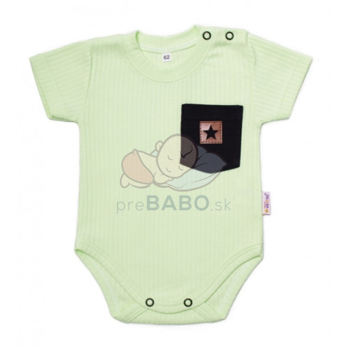 Bavlnené rebrované body s kapsičkou, kr. rukáv, Summer Boy, zelené, veľ.80