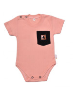 Baby Nellys Bavlnené rebrované body s kapsičkou, kr. rukáv, Summer Boy, marhuľové, veľ. 62
