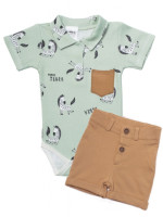 Baby Nellys 2-dielna sada body kr. rukáv, kraťasky, Zebra - mätová, hnedá