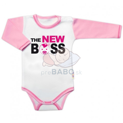 Body dlhý rukáv s vtipným textom Baby Nellys, The New Boss, veľ. 80, holka