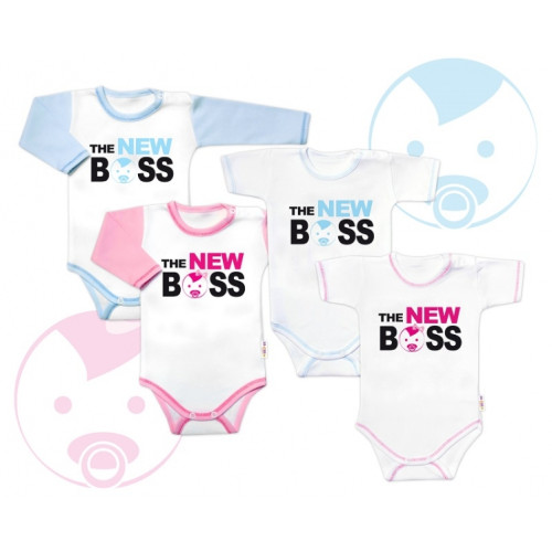 Body krátky rukáv s vtipným textom Baby Nellys, The New Boss, veľ. 74, holka