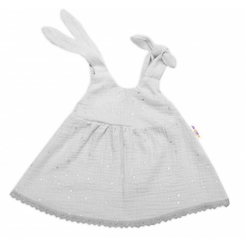 Baby Nellys Letné ľahučké mušelínové šaty Summer Stars - sivé
