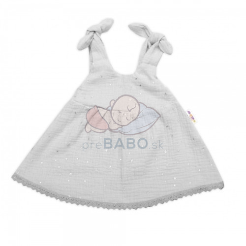 Baby Nellys Letné ľahučké mušelínové šaty Summer Stars - sivé