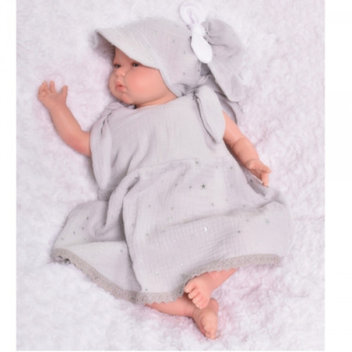 Baby Nellys Letné ľahučké mušelínové šaty Summer Stars - sivé