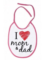 Nepremokavý podbradník I love mom & dad, 24 x 27 cm - ružový