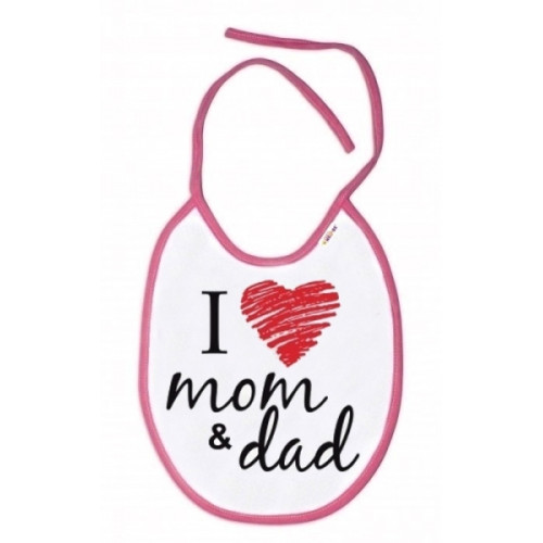 Nepremokavý podbradník I love mom & dad, 24 x 27 cm - ružový