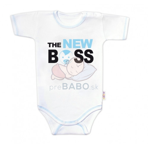 Body krátky rukáv s vtipným textom Baby Nellys, The New Boss, veľ. 74, chalan