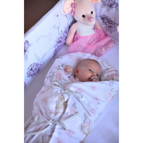 Baby Nellys Bavlnený povlak na retro zavinovačku LALLY, Líška a zajac, ružový