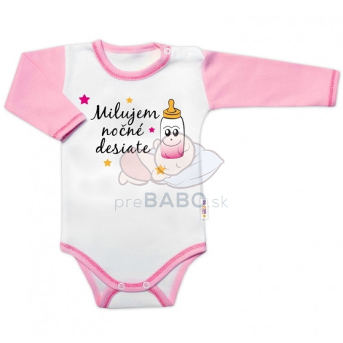 Body dlhý rukáv s vtipným textom Baby Nellys, Milujem nočné desiate, veľ. 68, holka