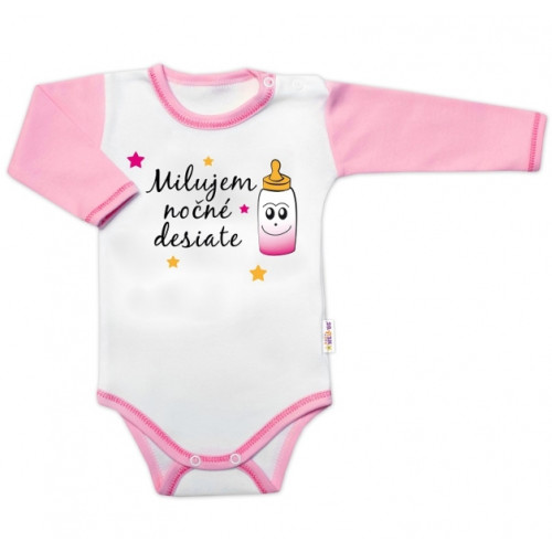 Body dlhý rukáv s vtipným textom Baby Nellys, Milujem nočné desiate, veľ. 68, holka