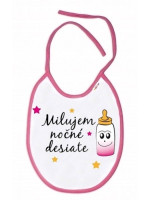 Baby Nellys Nepremokavý podbradník Milujem nočné desiate, 24 x 27 cm - biela/ružová