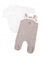 Baby Nellys 2-dielna súpravička Star, body dl. rukáv + pletené dupačky, béžové