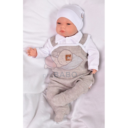 Baby Nellys 2-dielna súpravička Star, body dl. rukáv + pletené dupačky, béžové