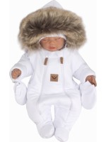 Z&Z Zimná kombinéza s dvojitým zipsom, kapucňou a kožušinou + rukavičky, Angel - biela