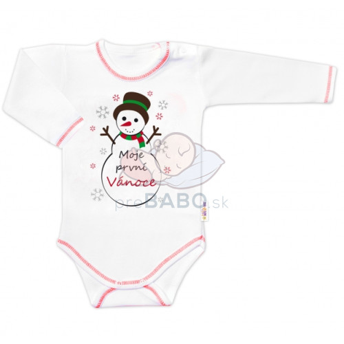 Baby Nellys Body dlhý rukáv Moje první Vánoce, Snehuliak, biele