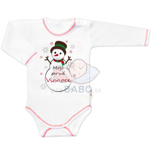 Baby Nellys Body dlhý rukáv Moje prvé Vianoce, Snehuliak, biele, veľ. 62