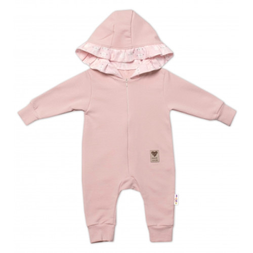 Baby Nellys Teplákový overal s kapucňou a volánikom, New Bunny - púdrová, veľ. 86