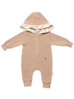 Baby Nellys Teplákový overal s kapucňou a volánikom, New Bunny - cappuccino, veľ. 62