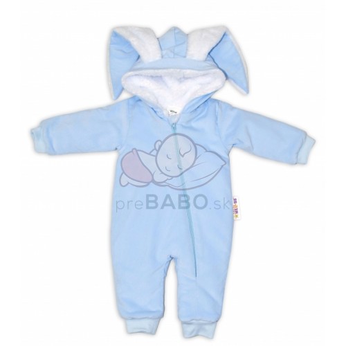 Baby Nellys Menčestrová kombinézka /overal s kožušinkou Cute Bunny - modrá