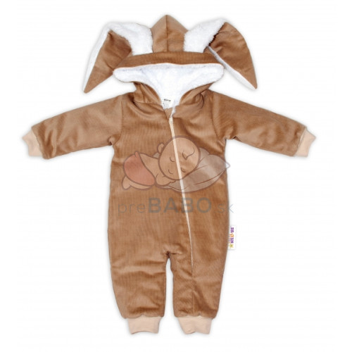 Baby Nellys Menčestrová kombinézka /overal s kožušinkou Cute Bunny - hnedá