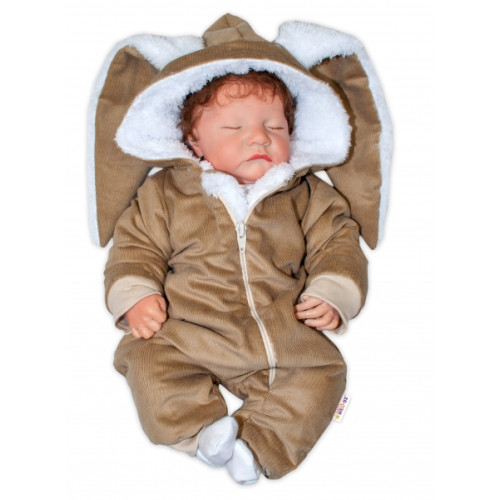 Baby Nellys Menčestrová kombinézka /overal s kožušinkou Cute Bunny - hnedá
