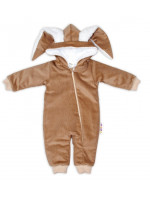 Baby Nellys Menčestrová kombinézka /overal s kožušinkou Cute Bunny - hnedá, veľ. 68/74