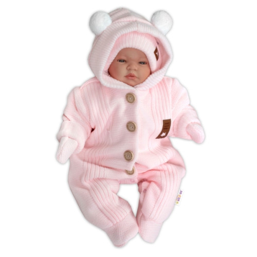 Baby Nellys Pletená kombinéza/overal LUX STAR s kožúškom, dvojvrstvová,sv. růžová, veľ. 68