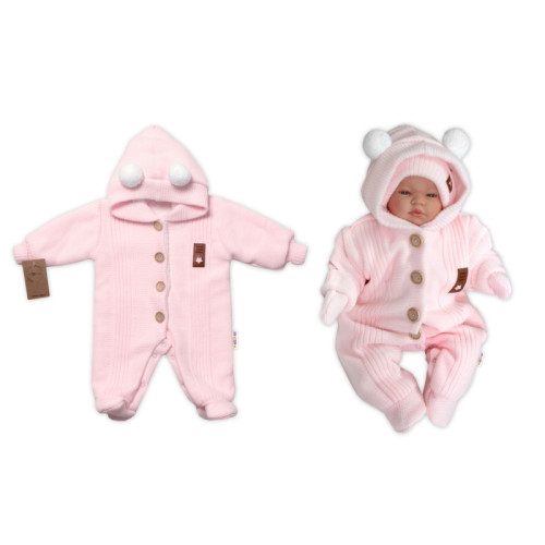 Baby Nellys Pletená kombinéza/overal LUX STAR s kožúškom, dvojvrstvová,sv. růžová, veľ. 68