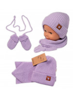 Baby Nellys Pletená čiapka so šálom a rukavičky 3v1, STAR - fialová