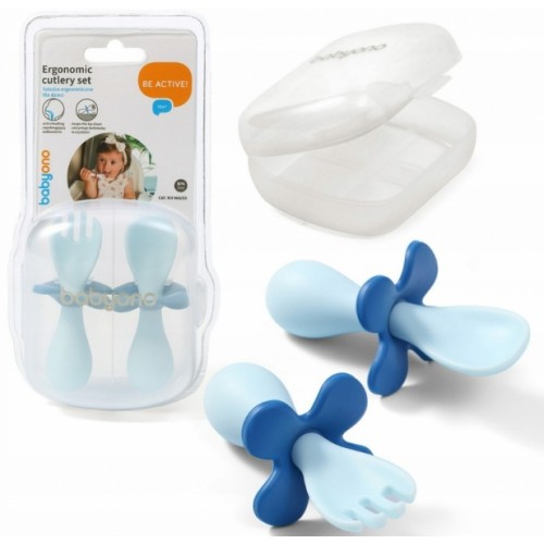 BabyOno Ergonomická sada detského príboru - granát
