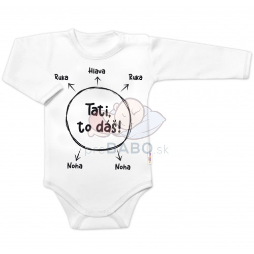 Body dlhý rukáv s vtipným textom Baby Nellys, Tati, to dáš! - biele, veľ. 86