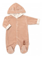 Baby Nellys Dvojvrstvový velúrový overal s kapucňou New Bunny, hnedý, veľ. 86