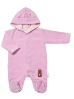 Baby Nellys Dvojvrstvový velúrový overal s kapucňou New Bunny, ružový, veľ. 80