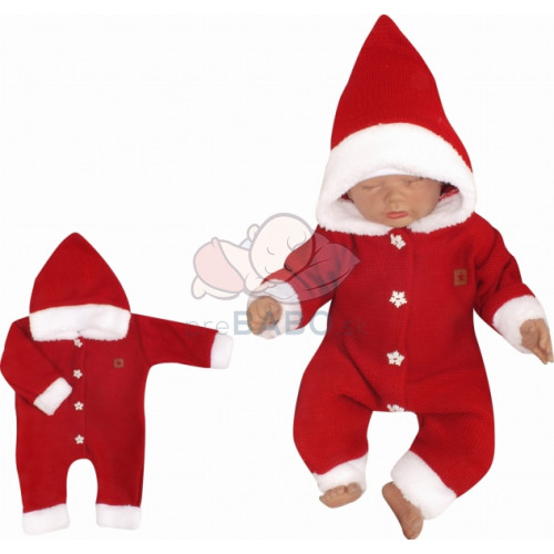 Z&Z Detský pletený overal s kapucňou Baby Santa, červený, veľ. 86