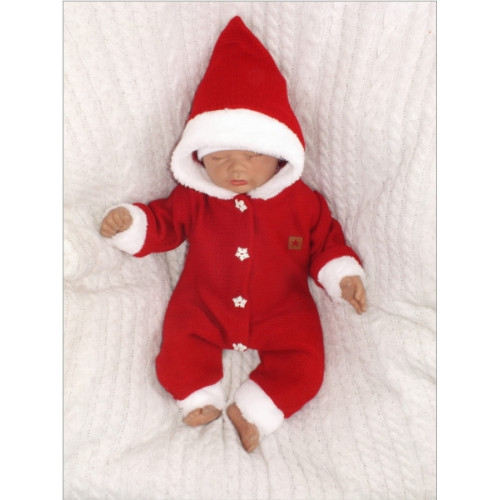 Z&Z Detský pletený overal s kapucňou Baby Santa, červený, veľ. 86