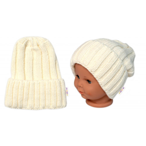 BABY NELLYS Zimná nadčasová čiapka Mom and Baby, smotanová