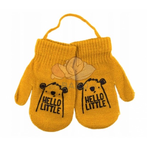 YO! Zimné chlapčenské rukavičky so šnúrkou Hello Little - horčicové, veľ. 98/104