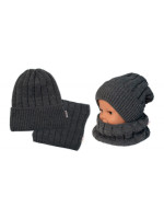 BABY NELLYS Zimná nadčasová čiapka + komín, tm. sivá