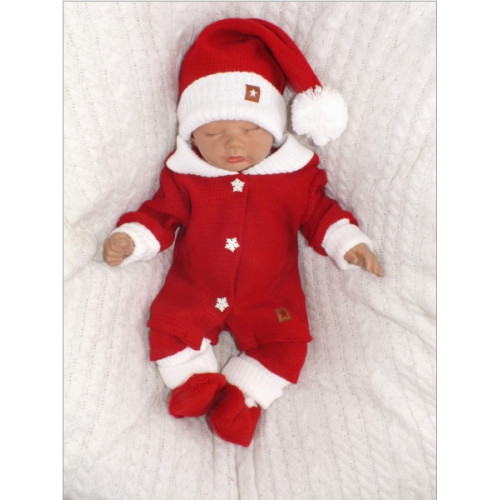 Z&Z 3-dielna pletená súprava, kabátik, nohavice a topánočky Baby Santa, červená, veľ. 74