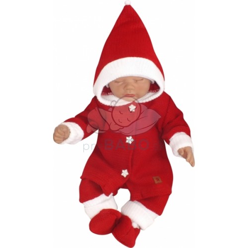 Z&Z 3-dielna pletená súprava, kabátik, nohavice a topánočky Baby Santa, červená, veľ. 86