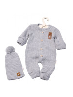 Baby Nellys 2-dielna sada Pletený overálek STAR + čiapky Hand Made, sivý, veľ. 80/86