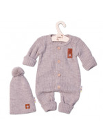 Baby Nellys 2-dielna sada Pletený overálek STAR + čiapky Hand Made, bežový, veľ. 80/86