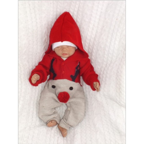 Z&Z Detský pletený Vianočný overálek s kapucňou a gombíkmi Baby Sob, červený