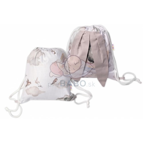 Baby Nellys Detský bavlnený batôžtek s ušami, Slon a dúha, biely