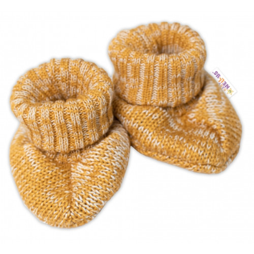 Baby Nellys Pletené topánočky / capáčky STAR Hand Made, medové žihané, veľ. 68/74