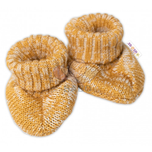 Baby Nellys Pletené topánočky / capáčky STAR Hand Made, medové žihané, veľ. 80/86