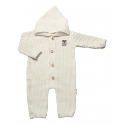 Baby Nellys Pletený overálok s kapucňou a gombíkmi Hand Made, ecru