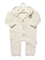 Baby Nellys Pletený overálok s kapucňou a gombíkmi Hand Made, ecru