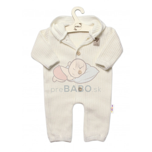 Baby Nellys Pletený overálok s kapucňou a gombíkmi Hand Made, ecru